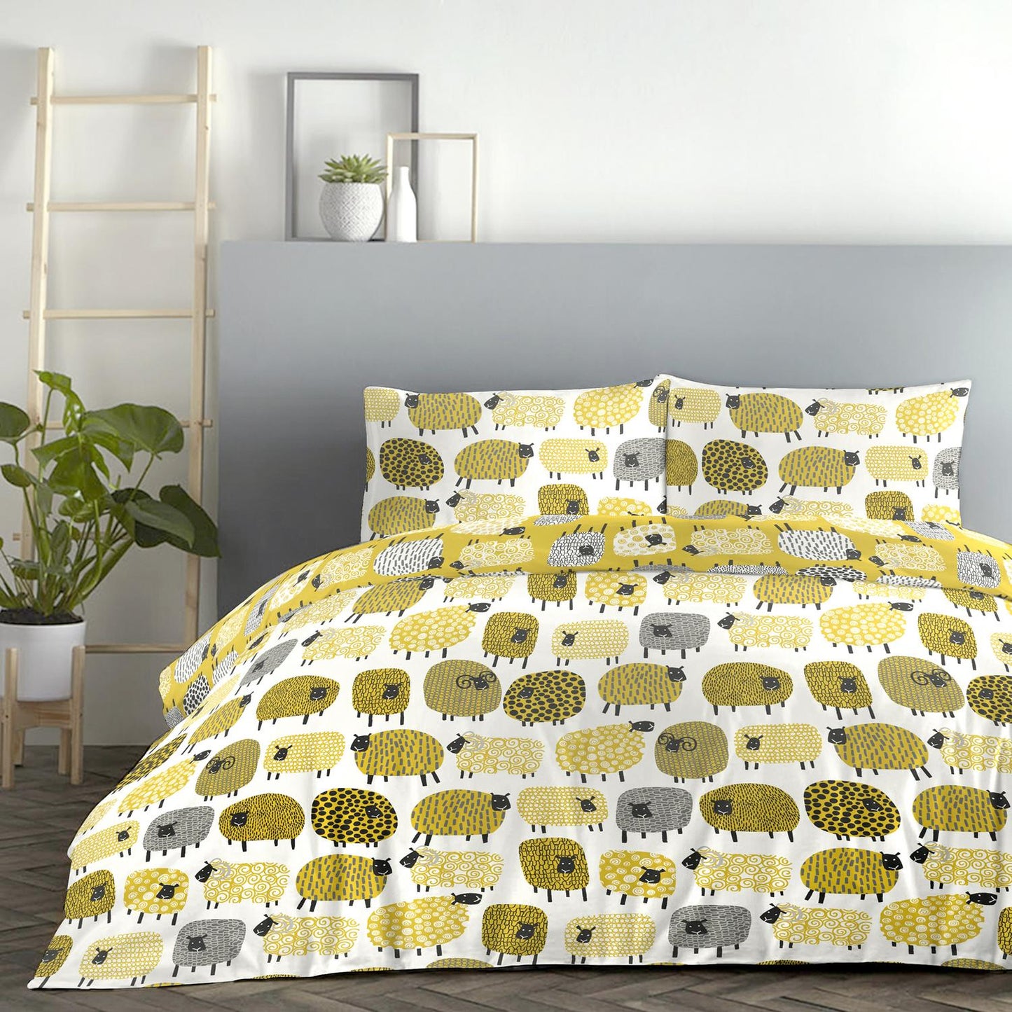 Dotty Sheep Ochre Yellow Easy Care Duvet Set