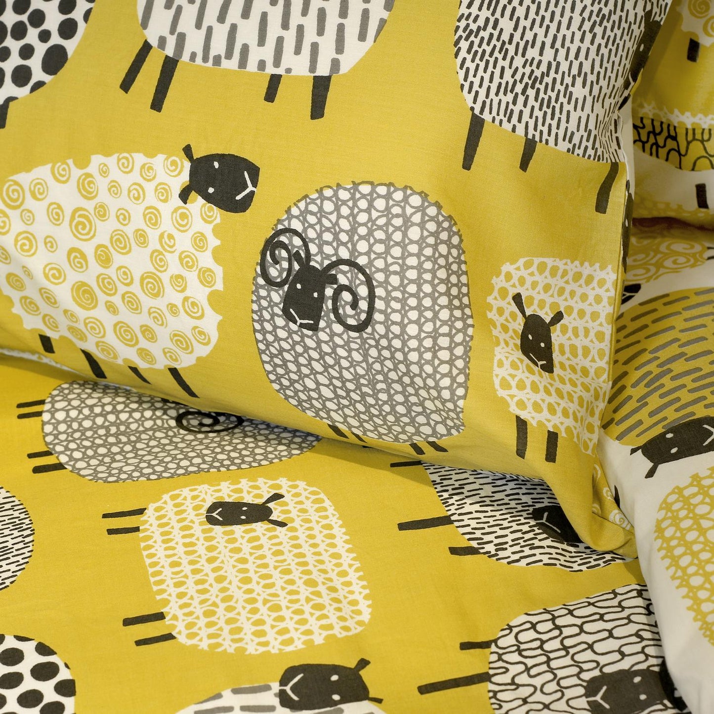 Dotty Sheep Ochre Yellow Easy Care Duvet Set