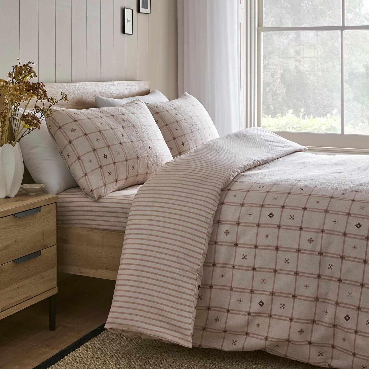 Cottage Natural Check Brushed Cotton Duvet Set