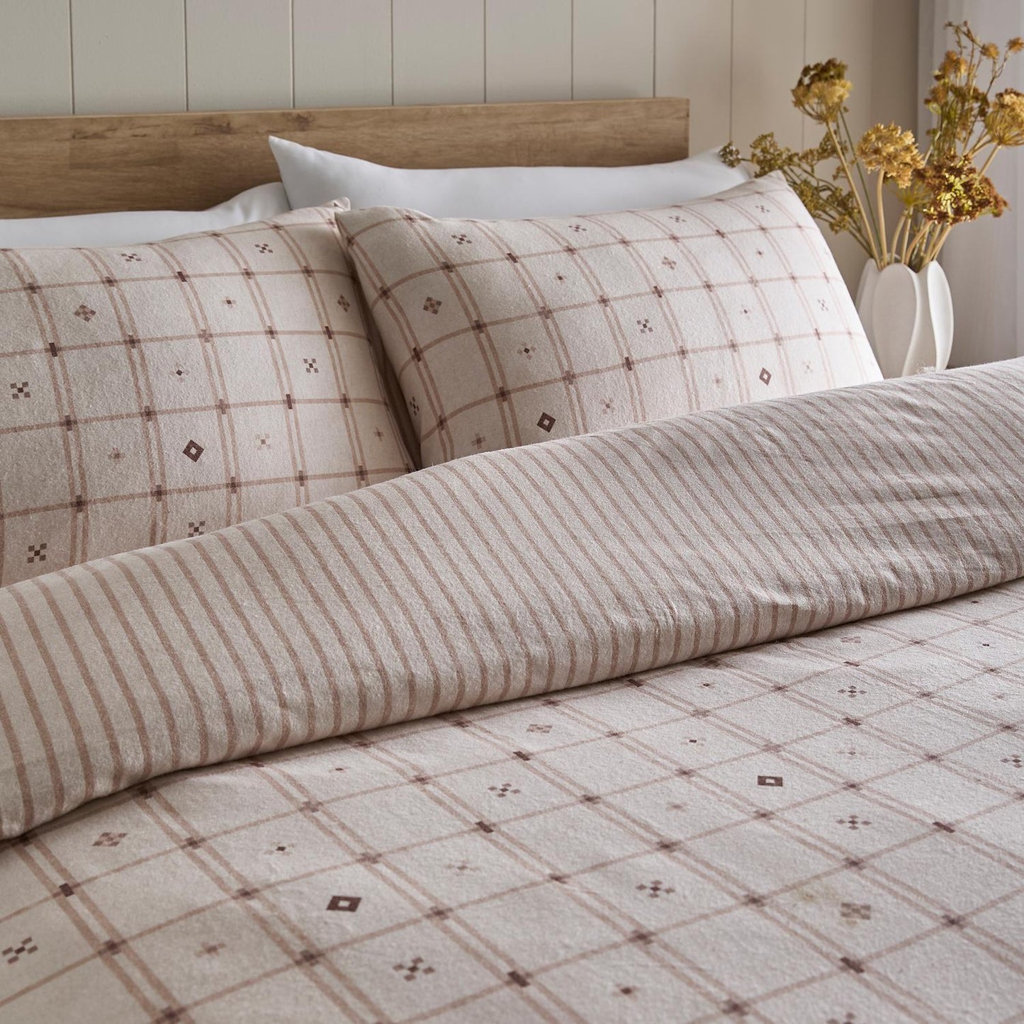 Cottage Natural Check Brushed Cotton Duvet Set