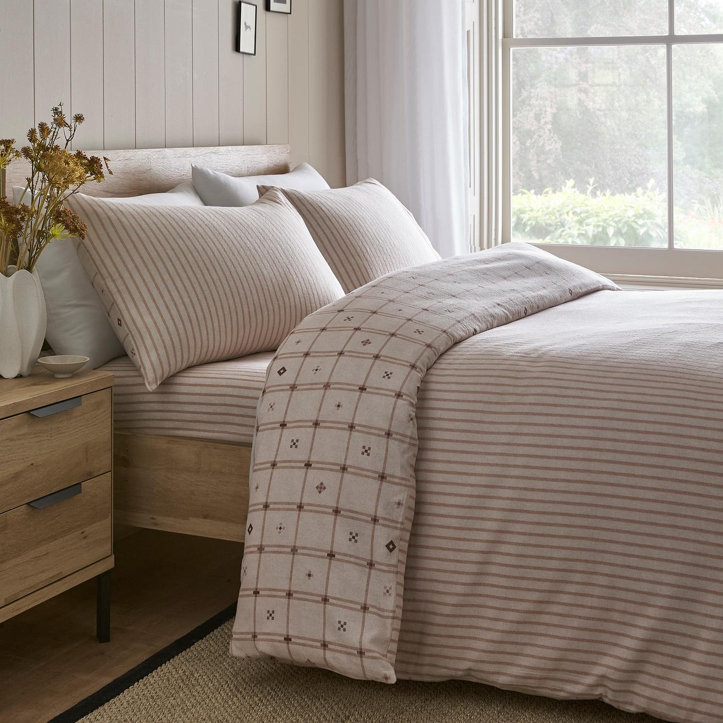 Cottage Natural Check Brushed Cotton Duvet Set