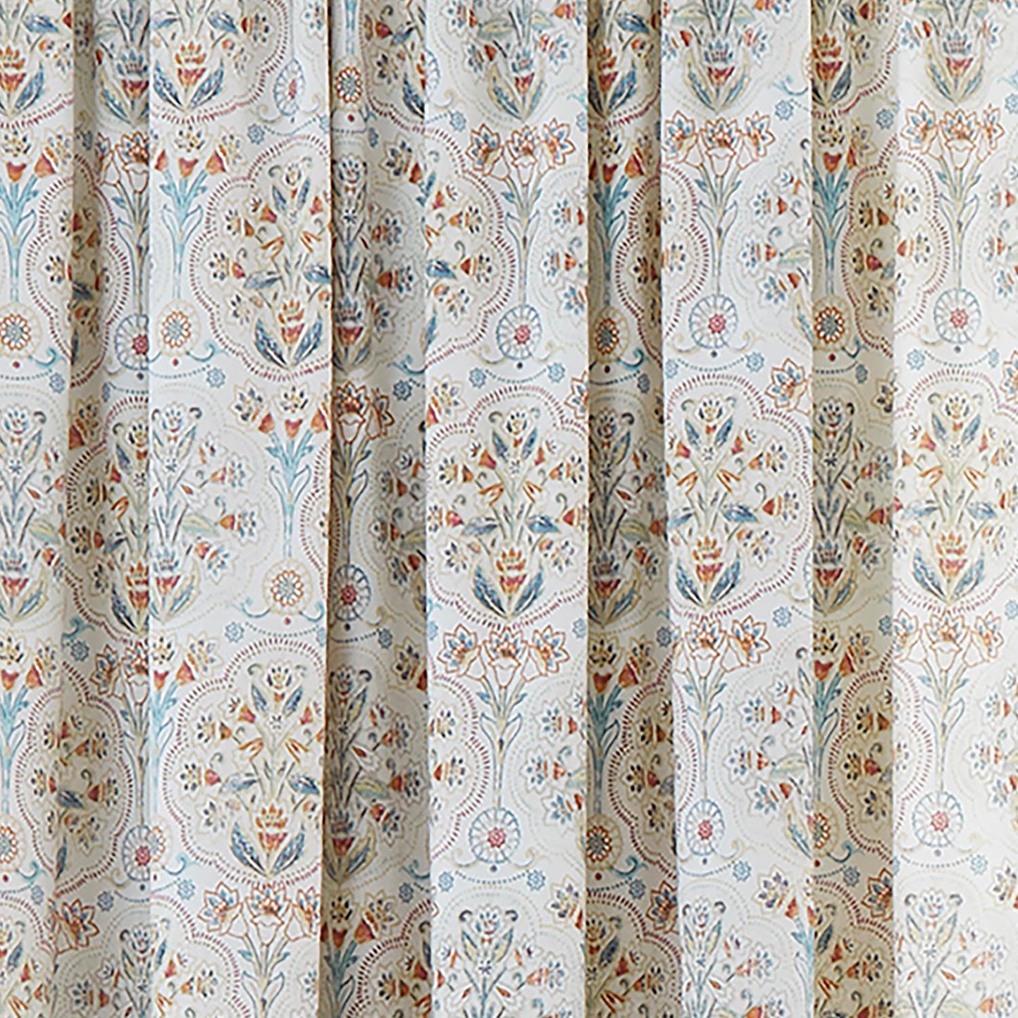 Edena Deco Floral Natural Pencil Pleat Curtains