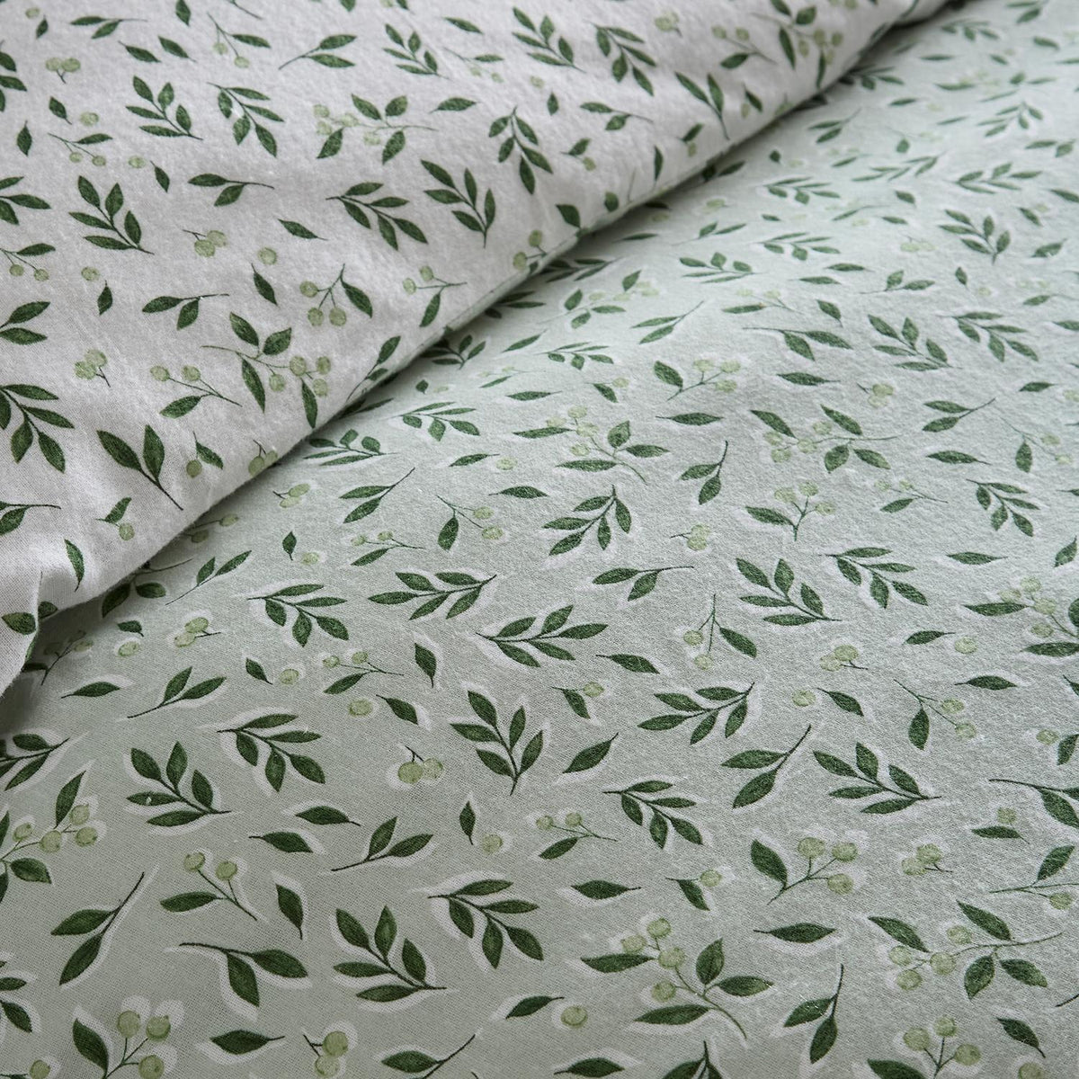Falling Leaf Reversible Brushed Cotton Green Duvet Set