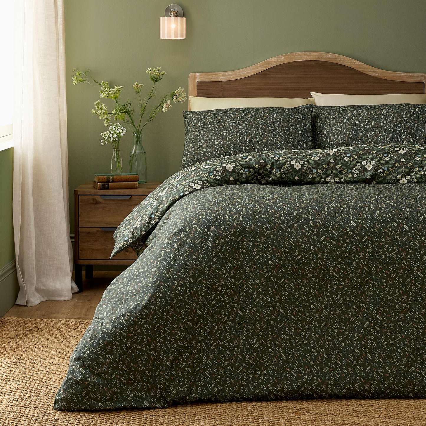 Heritage Floral Green Reversible Duvet Set