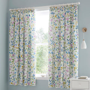 Sweet Pea Floral Cotton Pencil Pleat Curtains