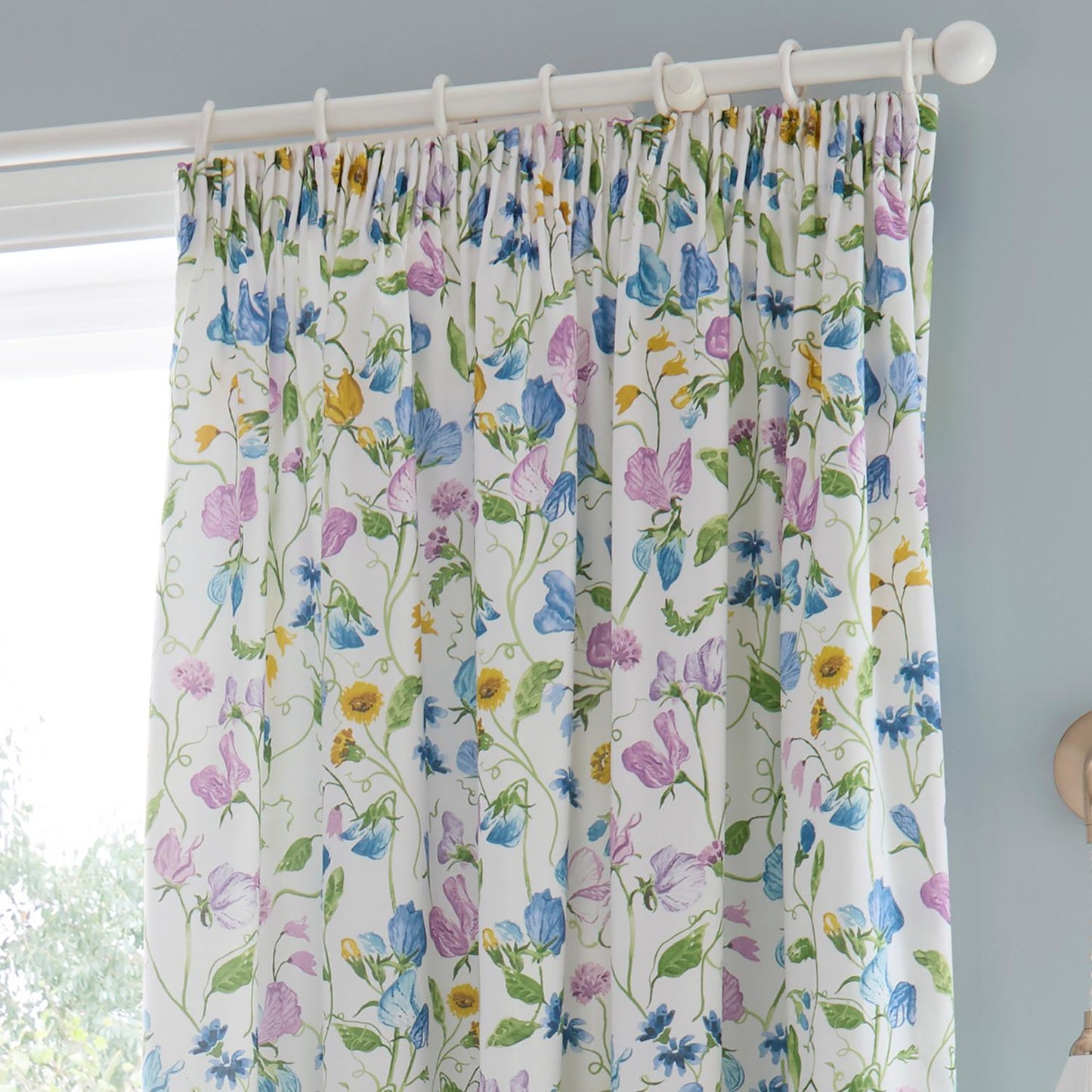 Sweet Pea Floral Cotton Pencil Pleat Curtains