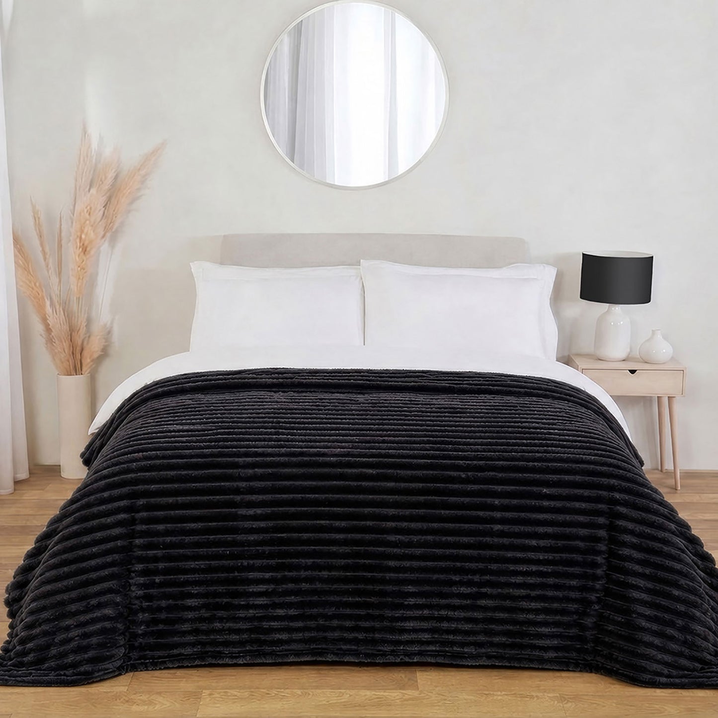 Dalton Black Extra Large Ribbed Fleece Throw
