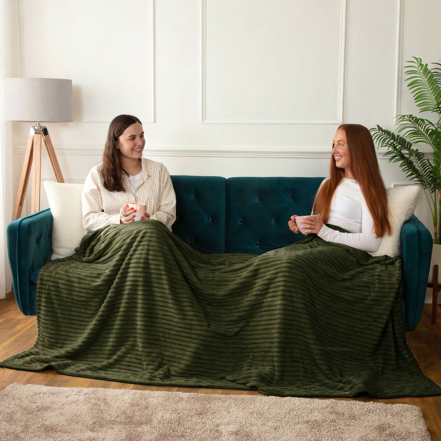 Dalton Olive Extra Large Ribbed Fleece Throw