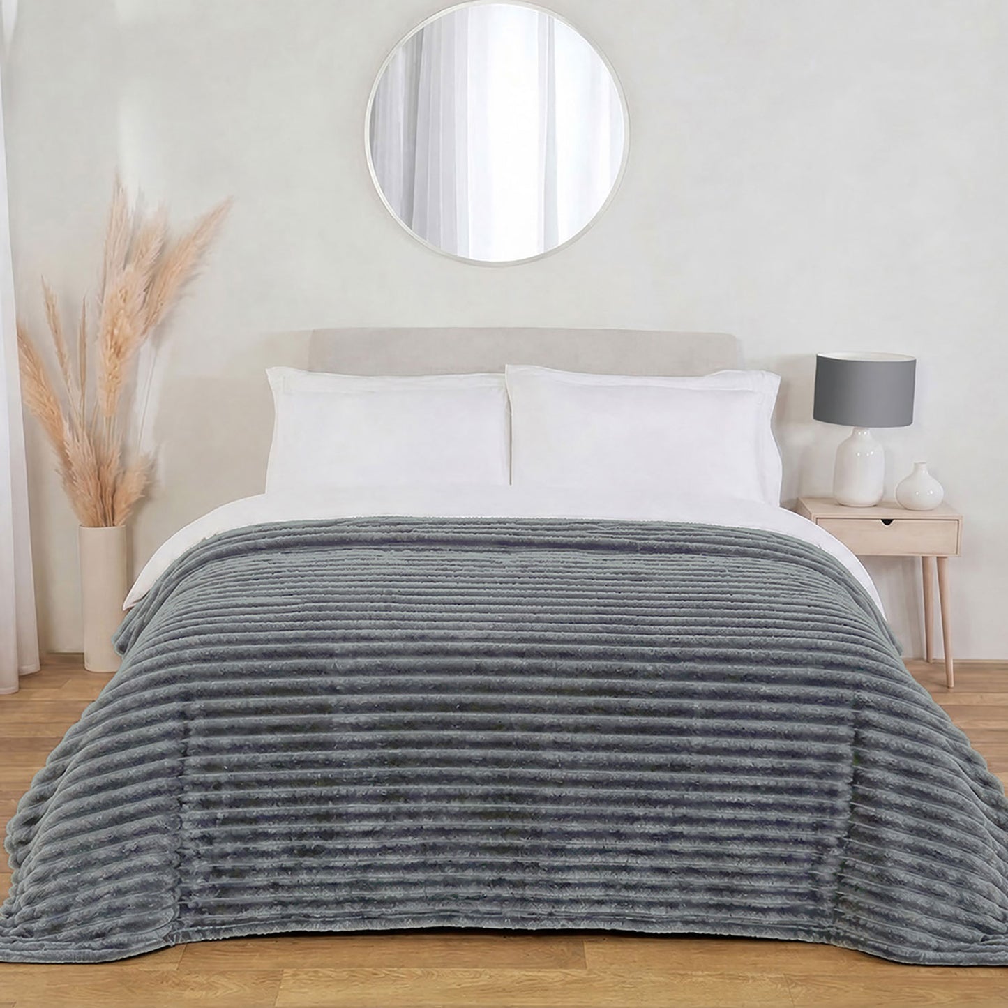 Dalton Grey Extra Large Ribbed Fleece Throw