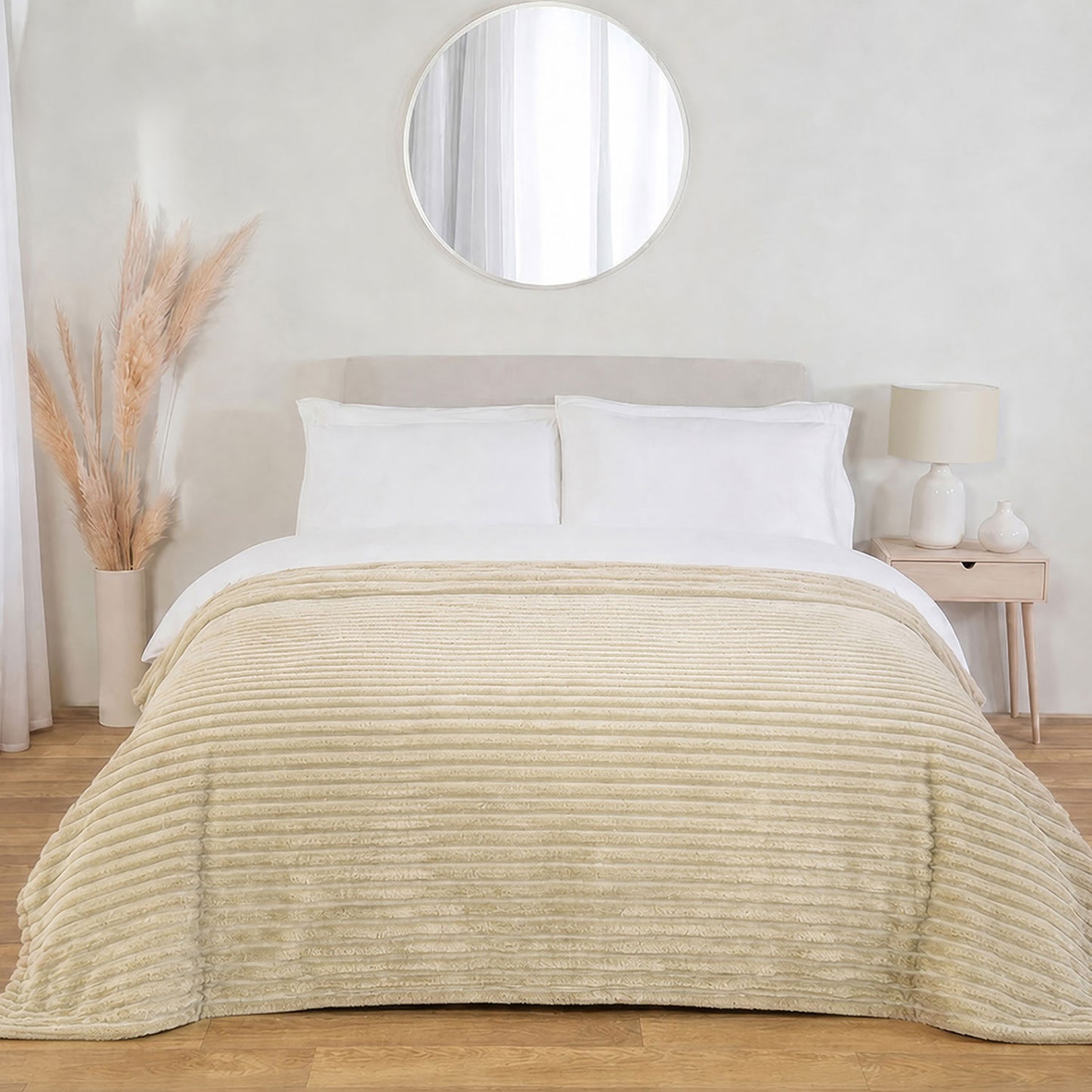 Dalton Natural Extra Large Ribbed Fleece Throw