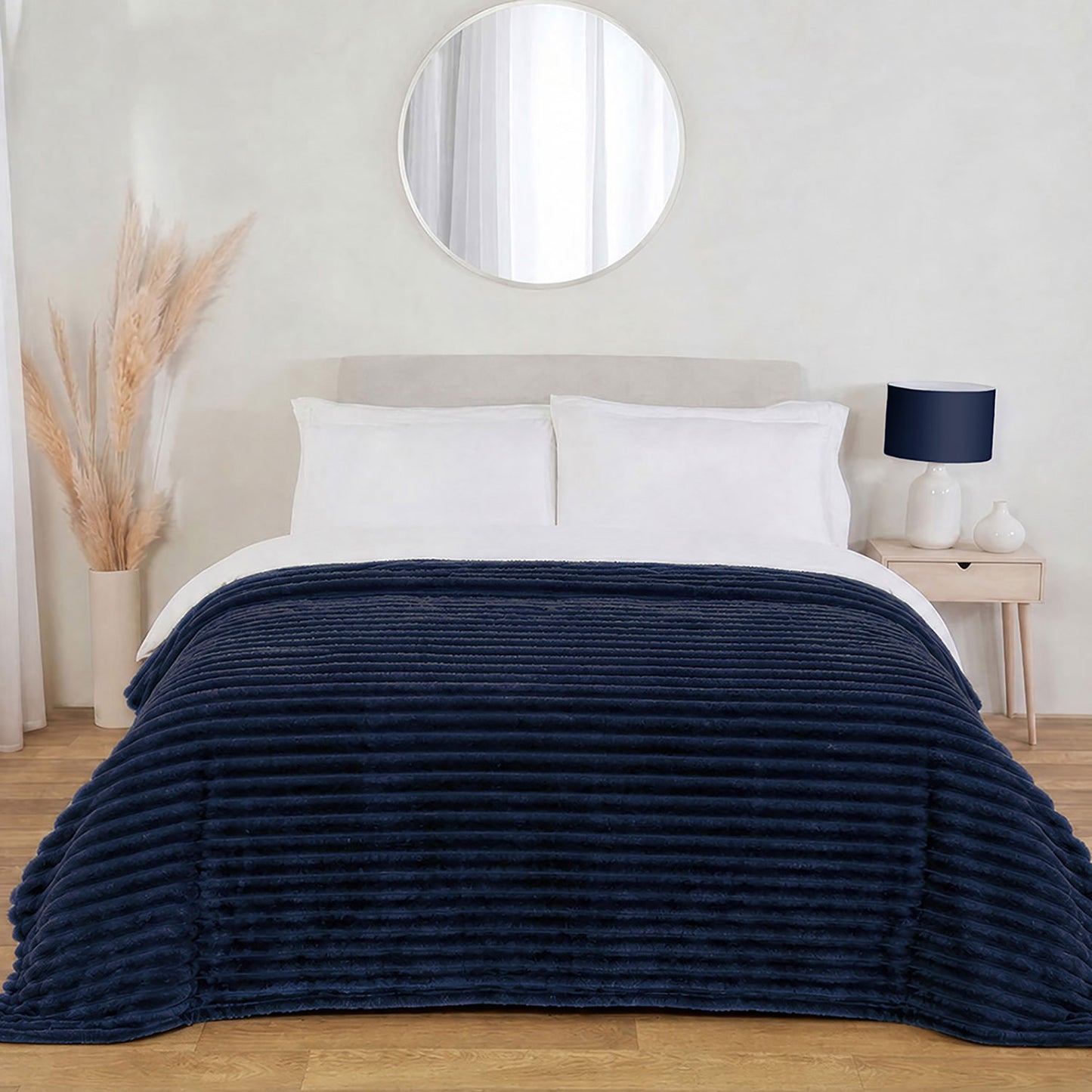 Dalton Navy Extra Large Ribbed Fleece Throw