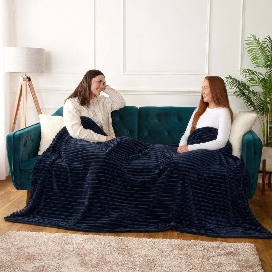 Dalton Navy Extra Large Ribbed Fleece Throw