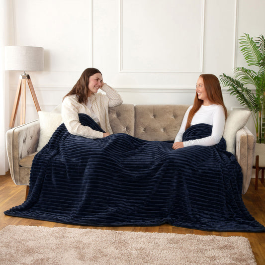 Dalton Navy Extra Large Ribbed Fleece Throw (200cm x 240cm)