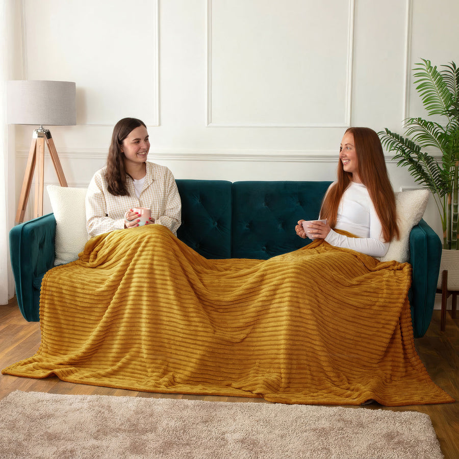 Dalton Ochre Extra Large Ribbed Fleece Throw (200cm x 240cm)
