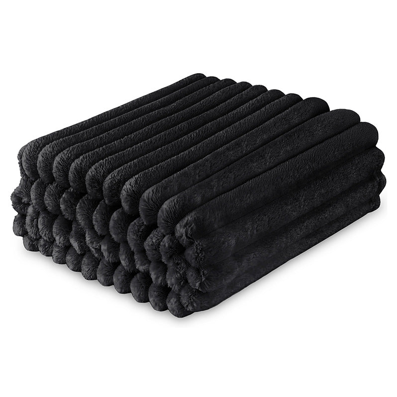 Dalton Black Extra Large Ribbed Fleece Throw