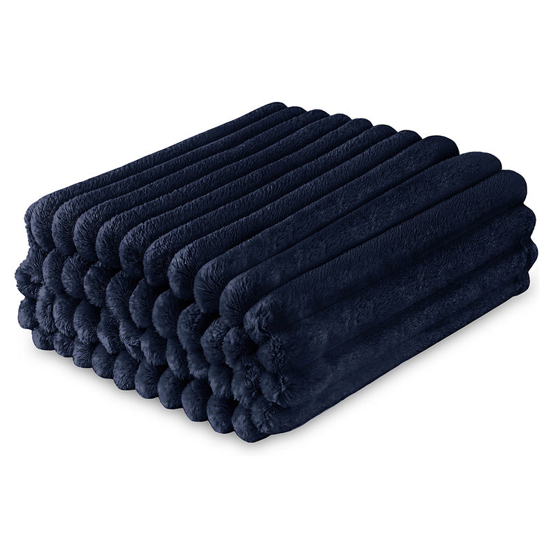 Dalton Navy Extra Large Ribbed Fleece Throw
