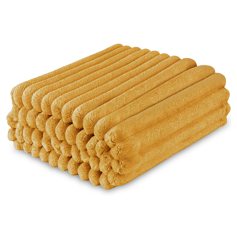 Dalton Ochre Extra Large Ribbed Fleece Throw (200cm x 240cm)