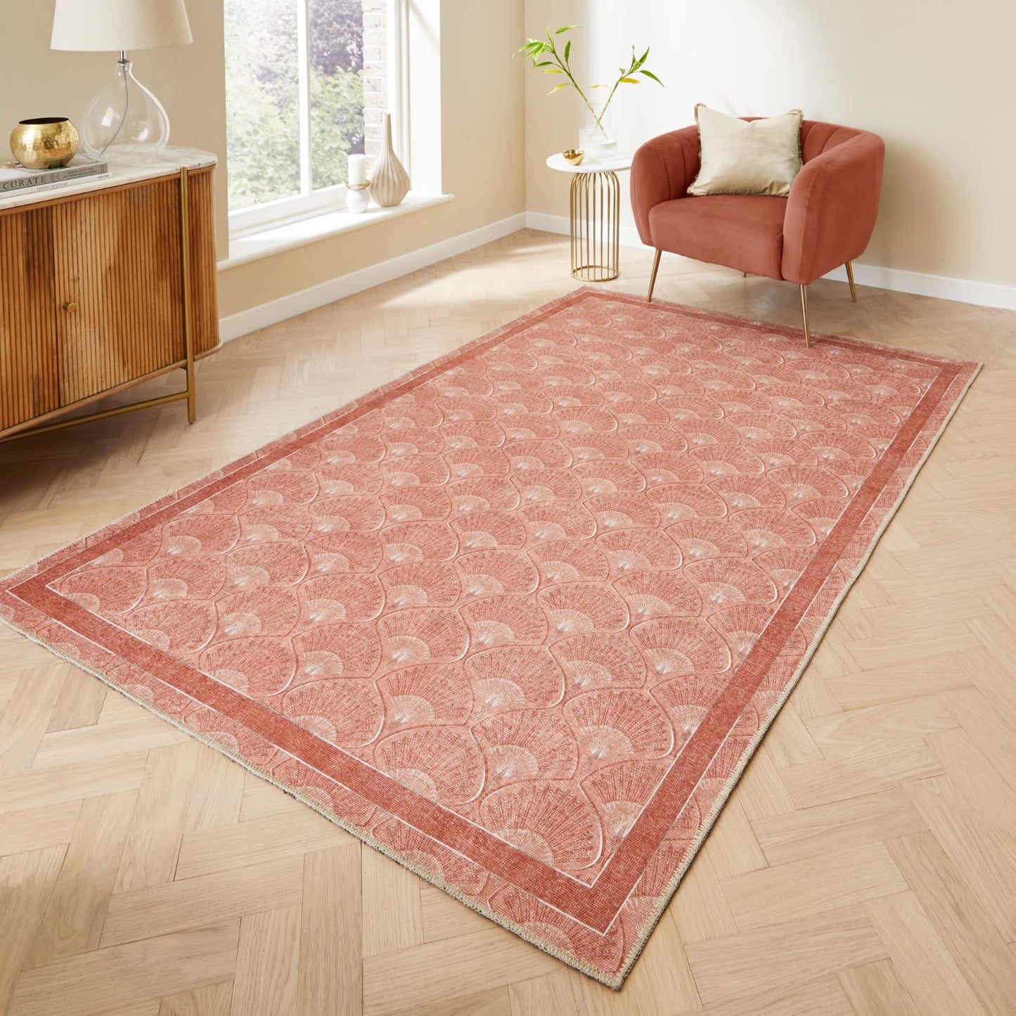 Catherine Lansfield Deco Peacock Terracotta Rug