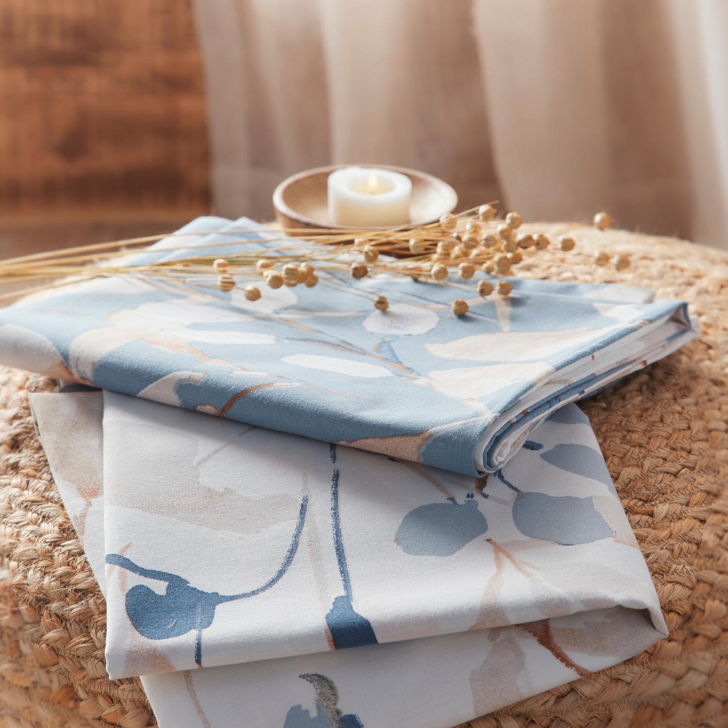 Anya Blue Leaf Reversible Duvet Set
