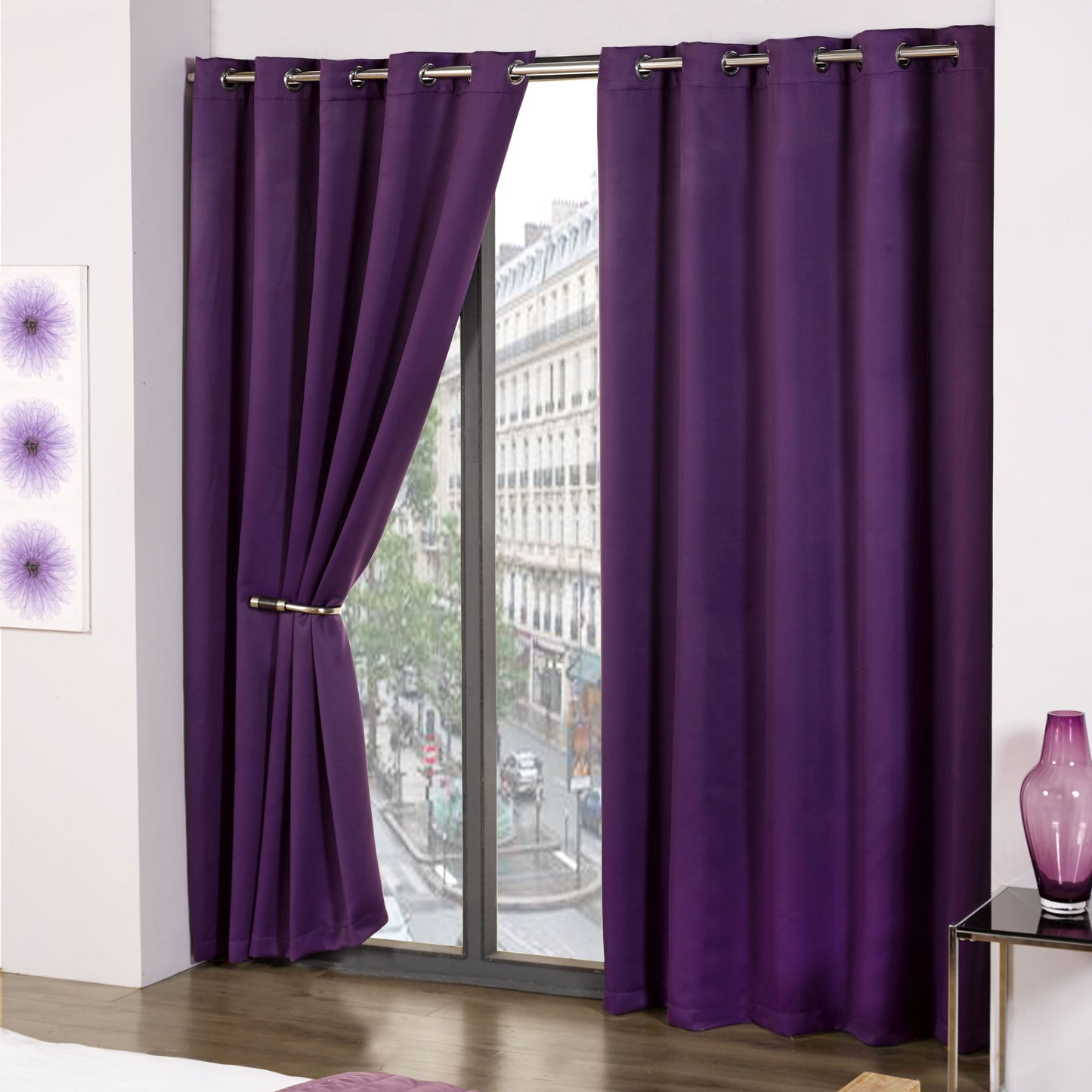 Cali Amethyst Purple Thermal Blackout Eyelet Curtains