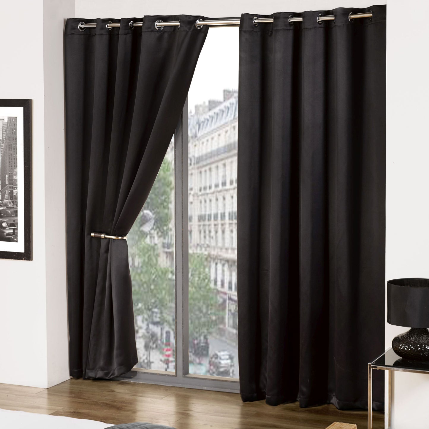 Cali Black Thermal Blackout Eyelet Curtains