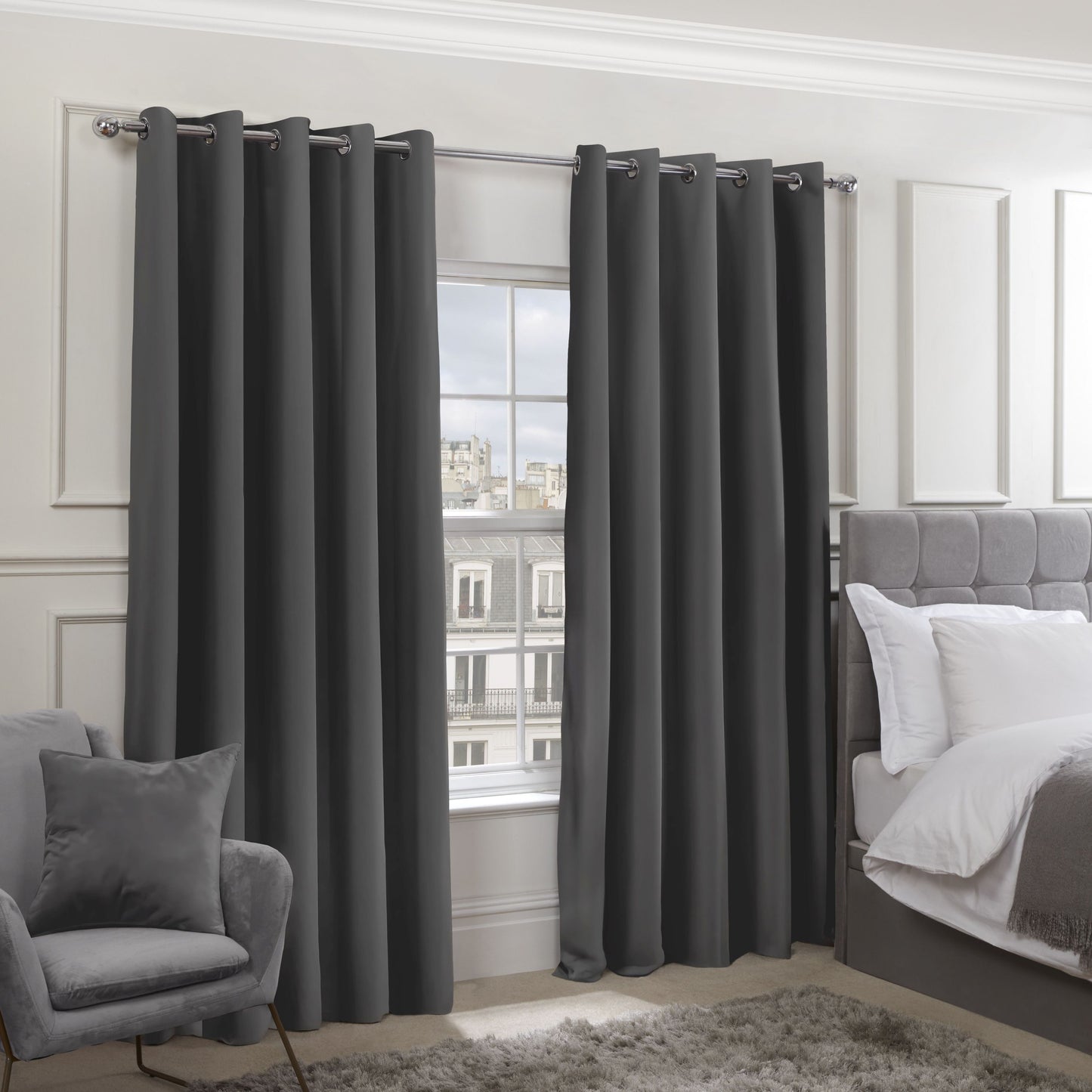 Cali Charcoal Grey Thermal Blackout Eyelet Curtains