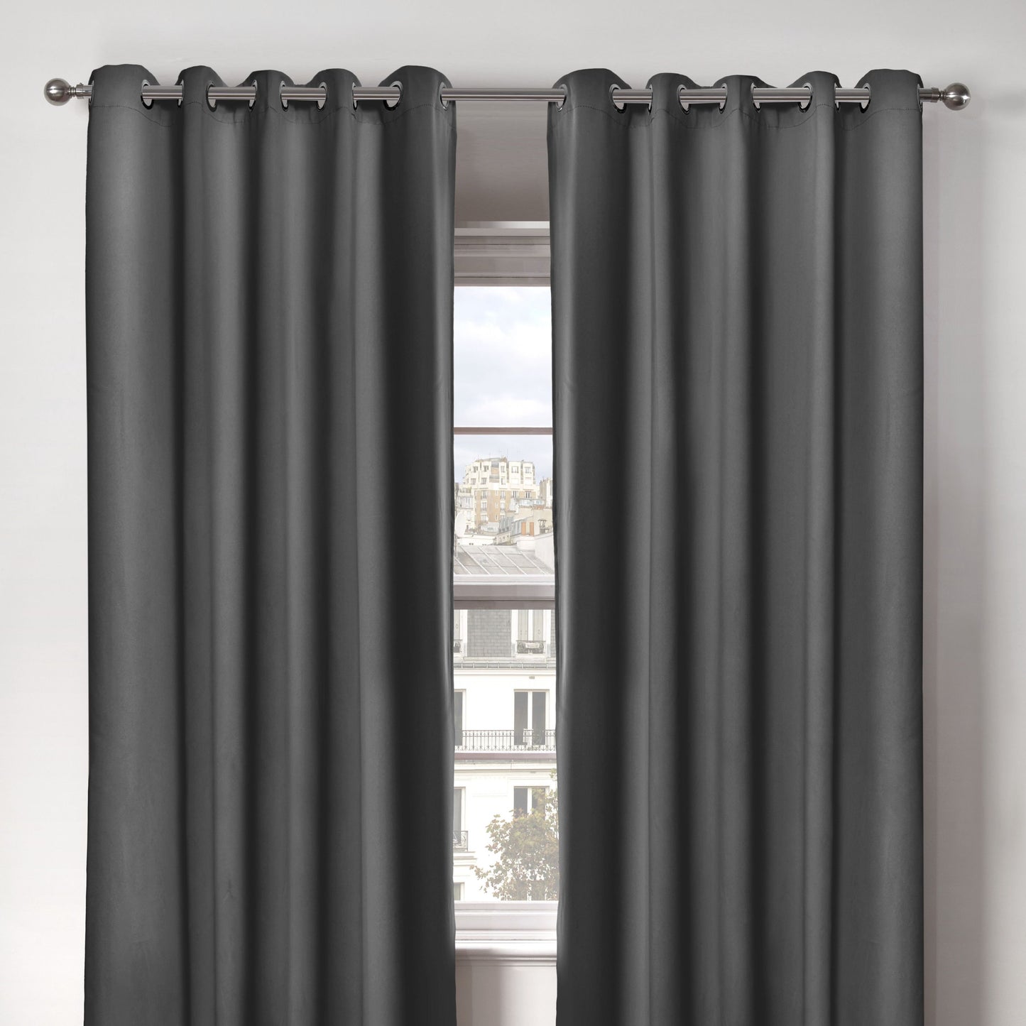 Cali Charcoal Grey Thermal Blackout Eyelet Curtains