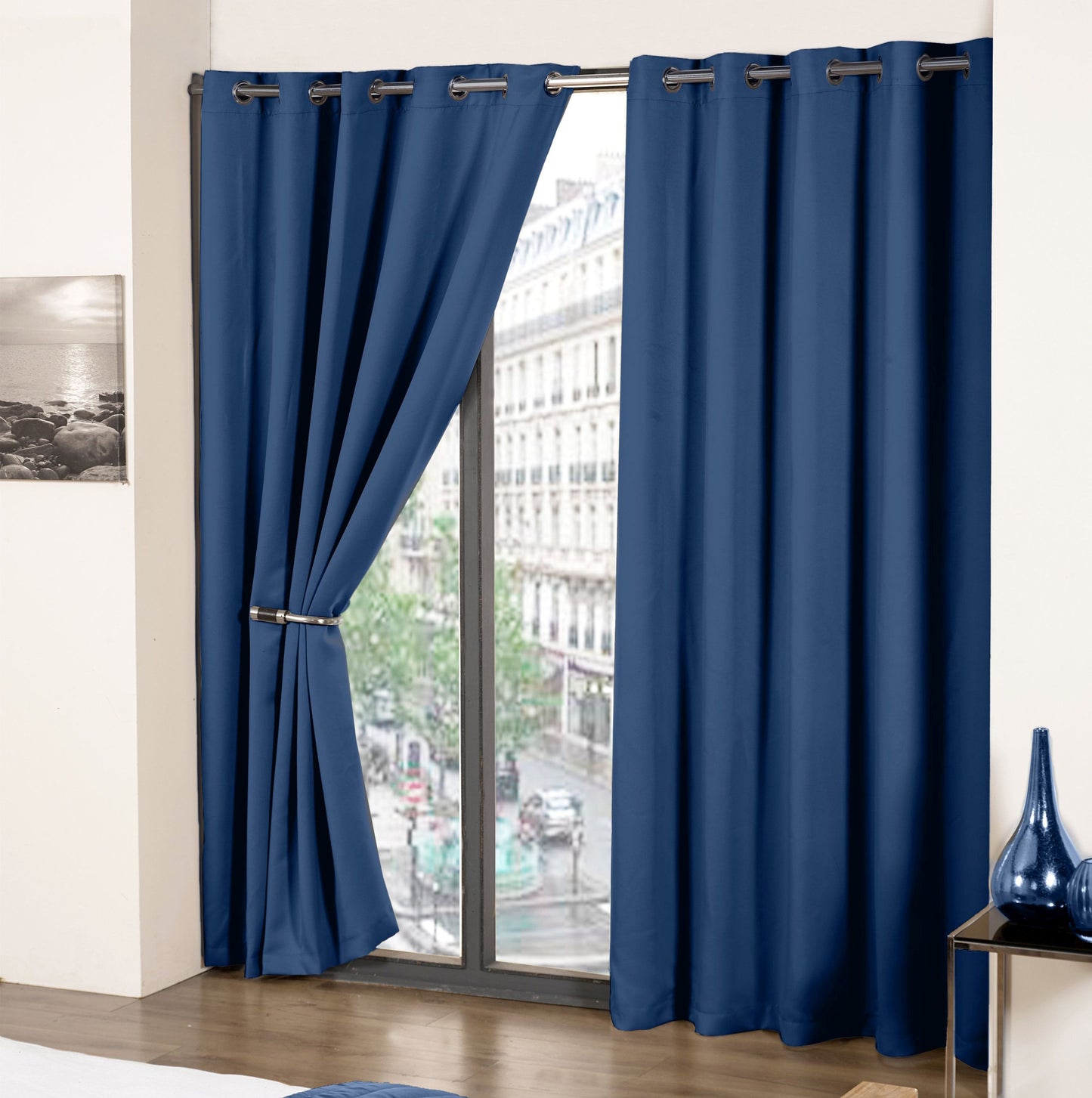 Cali Navy Blue Thermal Blackout Eyelet Curtains