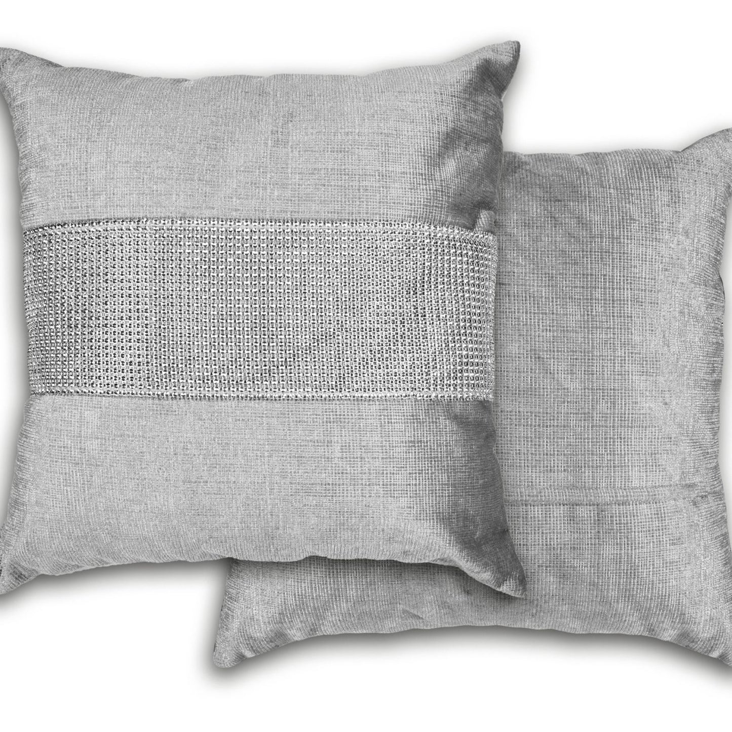 Eclat Diamante Silver Panel Velvet Cushion Cover Pair (43cm x 43cm)