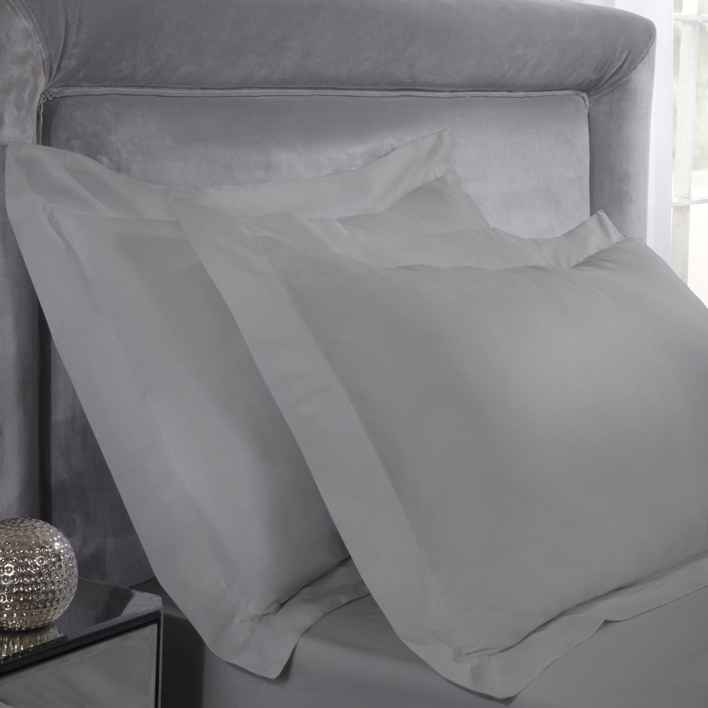 Egyptian Cotton Grey 200 Thread Count Luxury Oxford Pillowcase Pair