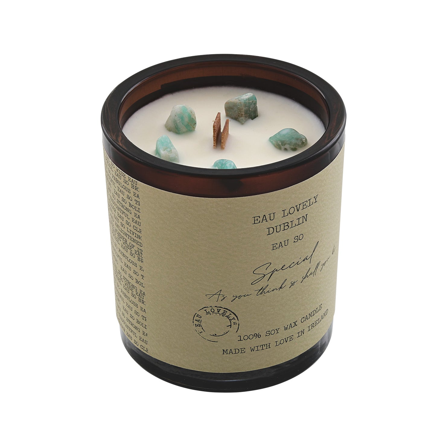 Eau Lovely Eau So Special Green Aventurine Wood Wick Candle