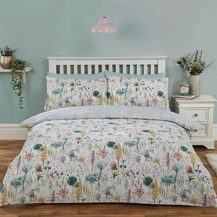 Ella Duck Egg Botanical Supersoft Duvet Set