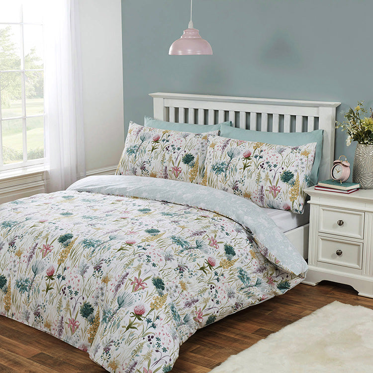 Ella Duck Egg Botanical Supersoft Duvet Set