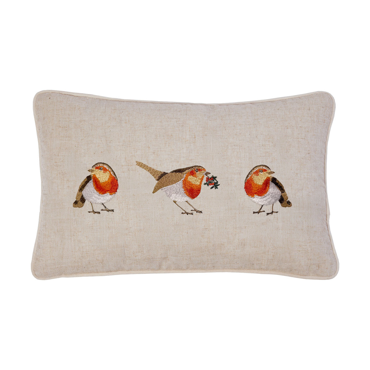 Robin Embroidered Cushion (50cm x 30cm)