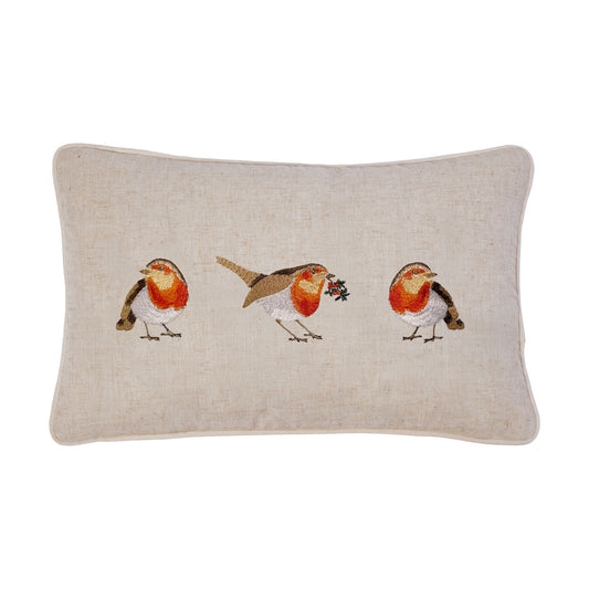 Robin Embroidered Cushion (50cm x 30cm)