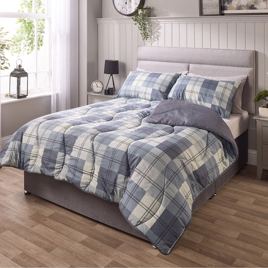 Check Coverless Grey 10.5 Tog Duvet and Pillowcases