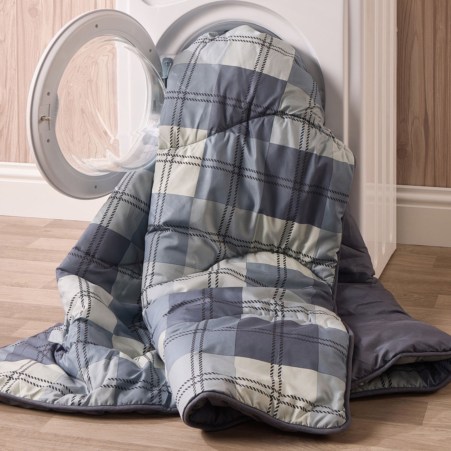 Check Coverless Grey 10.5 Tog Duvet and Pillowcases