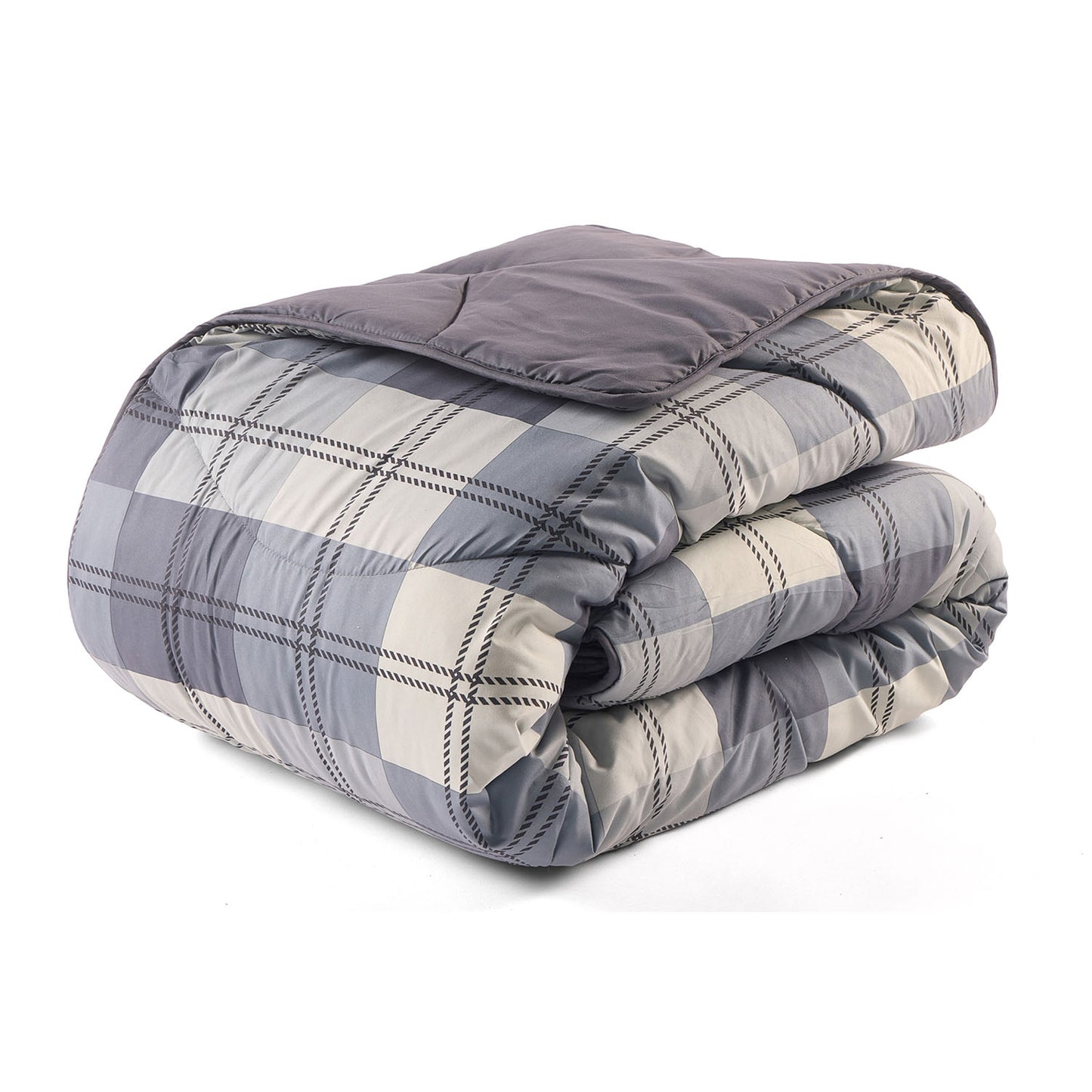 Check Coverless Grey 10.5 Tog Duvet and Pillowcases