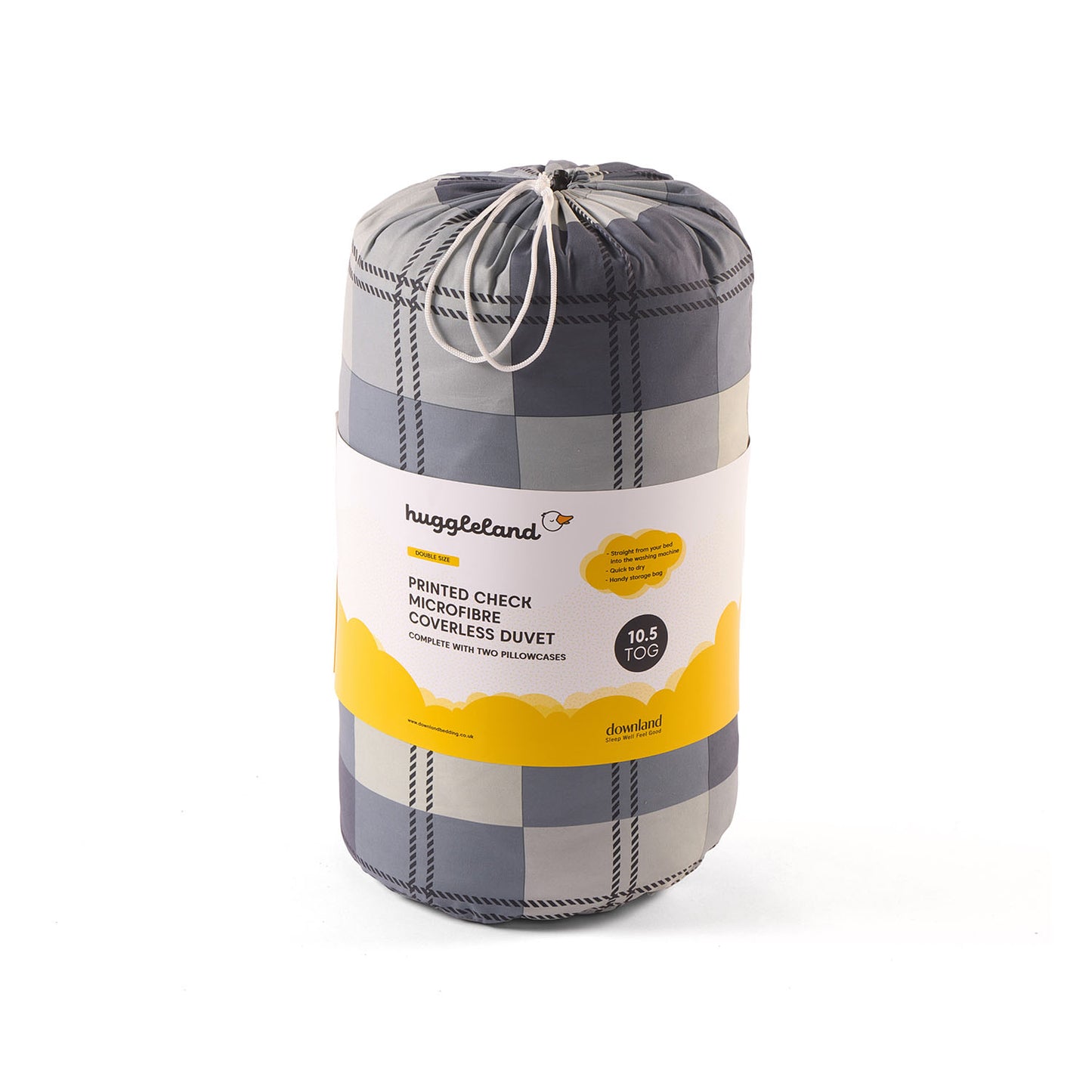 Check Coverless Grey 10.5 Tog Duvet and Pillowcases