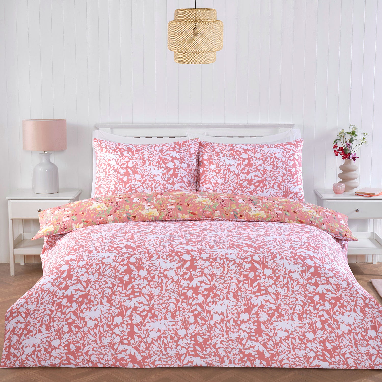 Wildflower Coral Reversible Super Soft Duvet Set Julian Charles Home