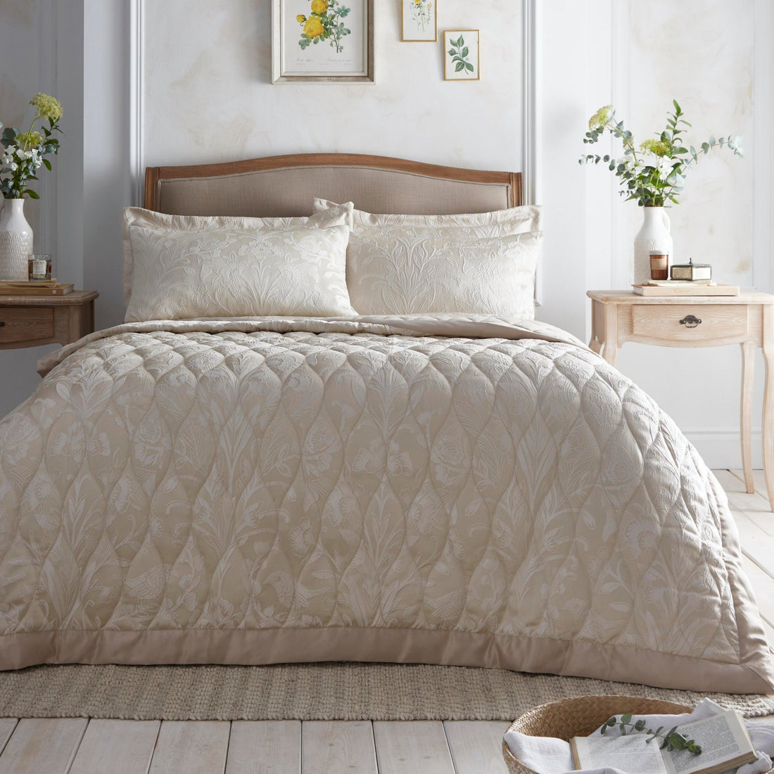 Elysia Champagne Quilted Jacquard Bedspread Julian Charles Home