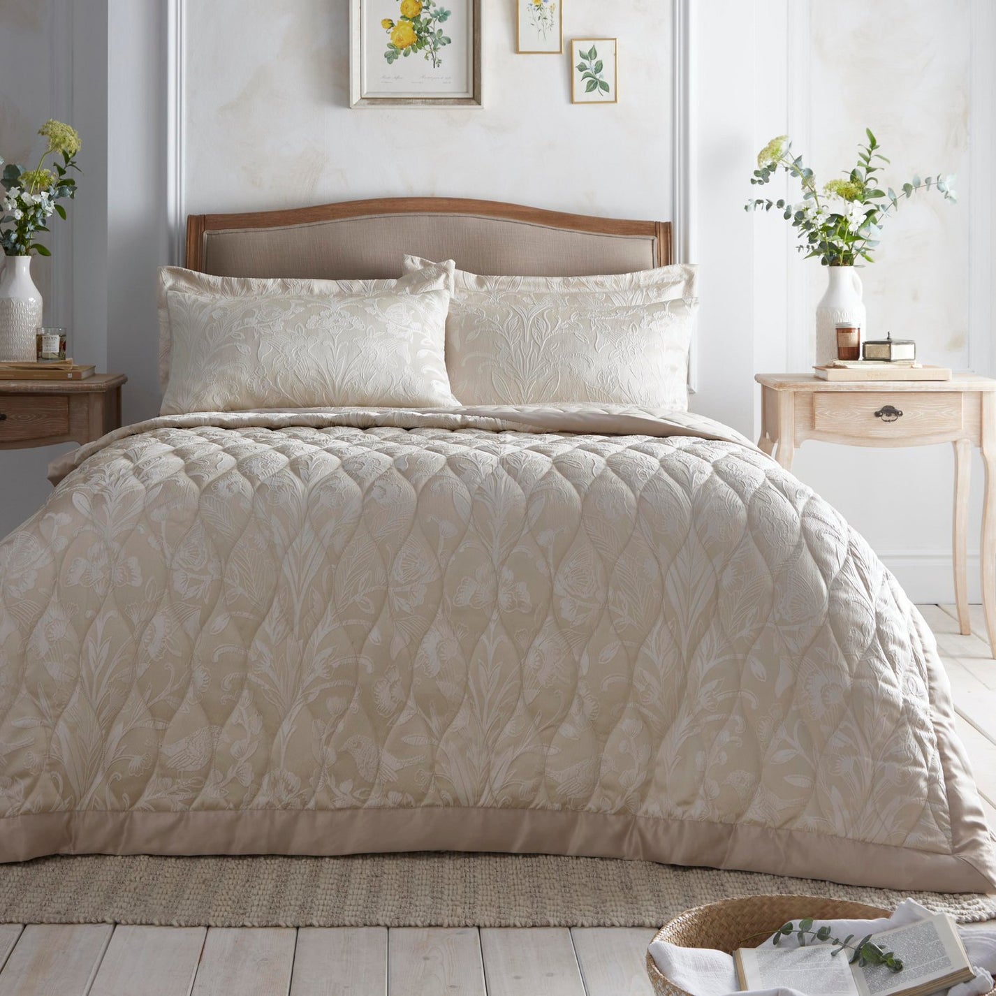Elysia Champagne Quilted Jacquard Bedspread Julian Charles Home