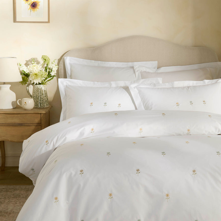 Sophie Allport Embroidered Sunflowers 200TC White Cotton Duvet Set