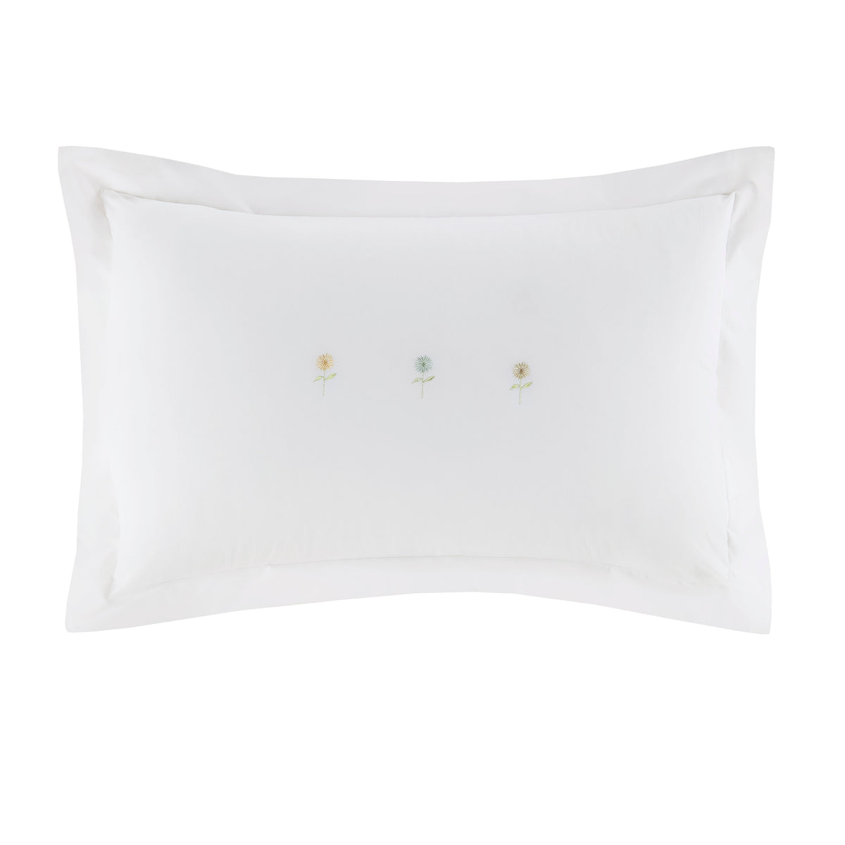 Sophie Allport Embroidered Sunflowers White Cotton Oxford Pillowcase Pair