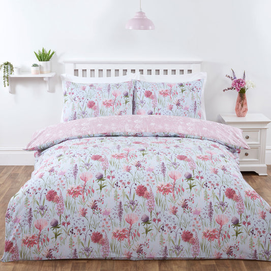 Lily Pink Floral Reversible Cotton Rich Duvet Set
