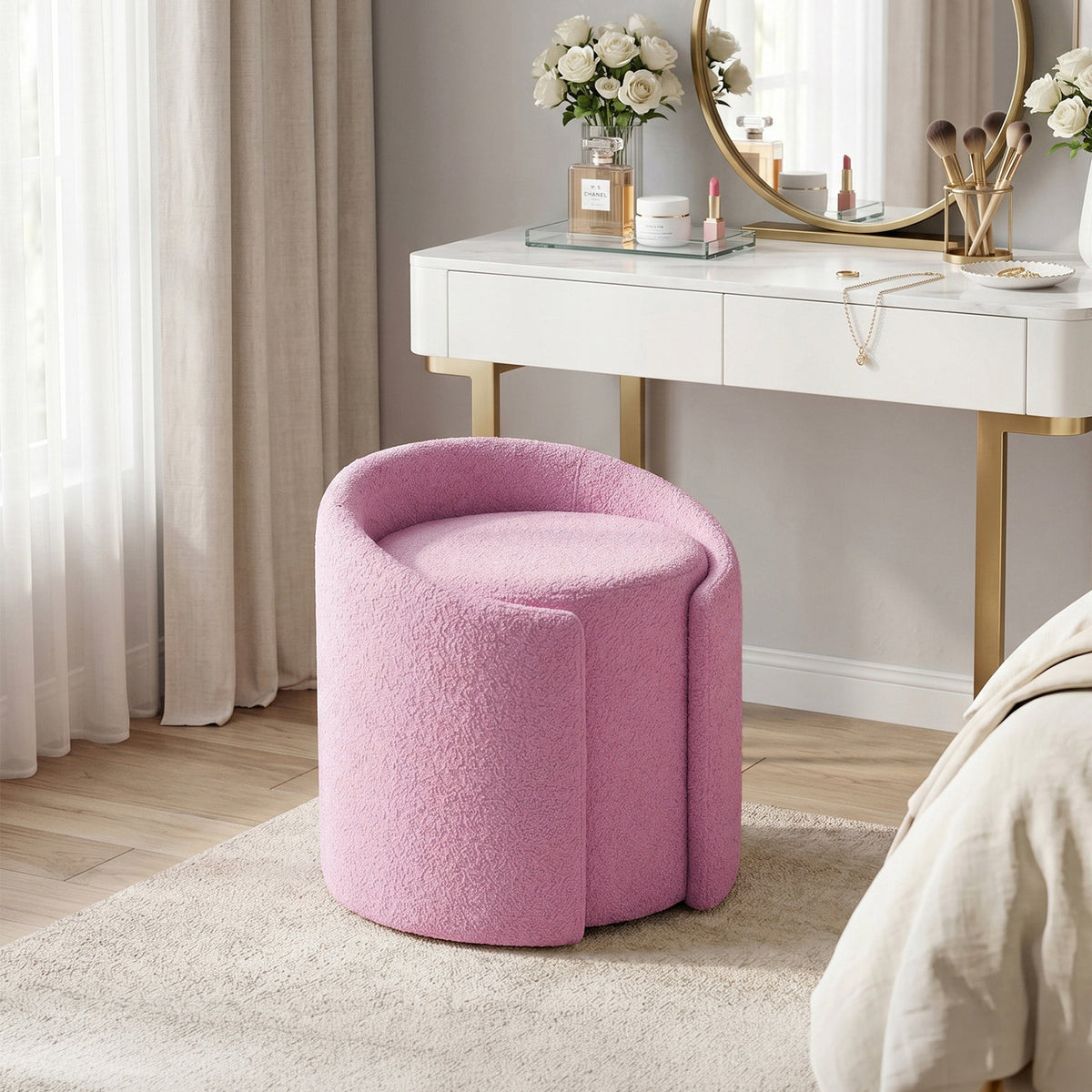 Teddy Fleece Round Purple Tub Vanity Stool