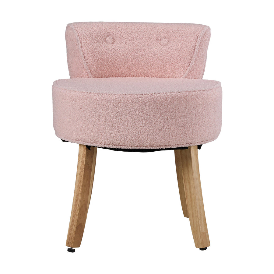 Pink Teddy Fleece Vanity Stool with Wooden Legs