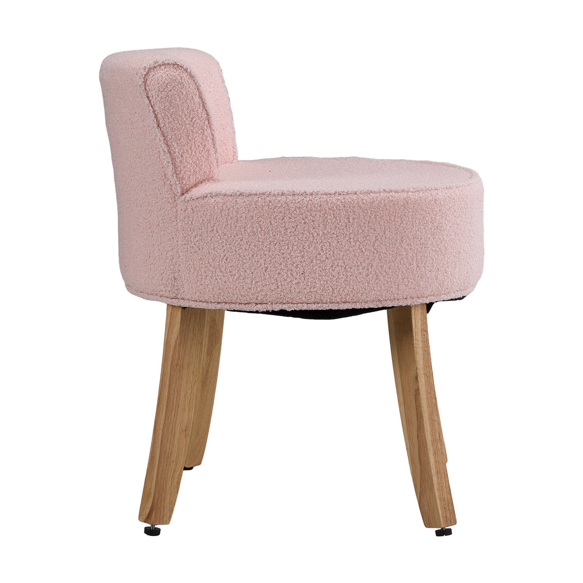 Pink Teddy Fleece Vanity Stool with Wooden Legs