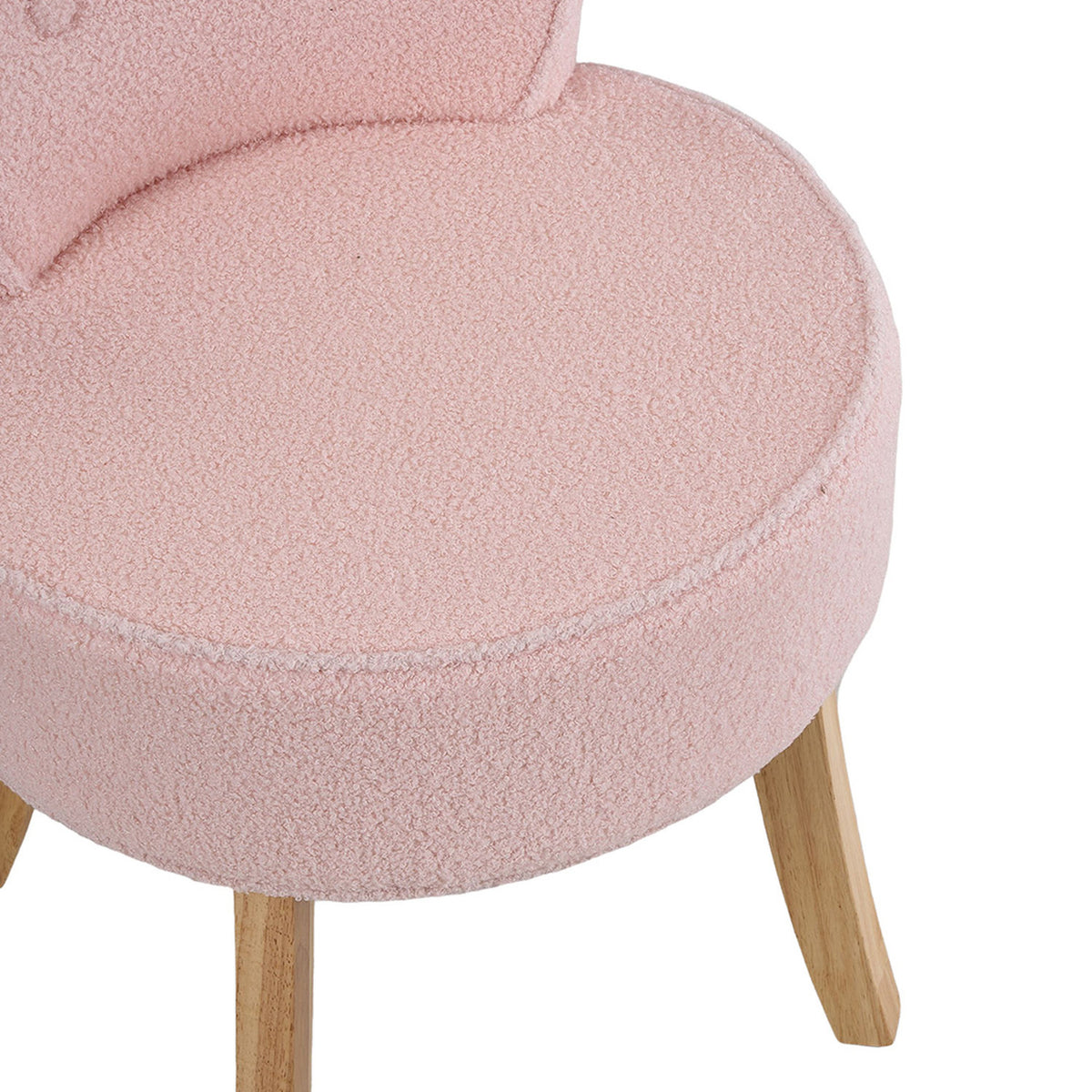 Pink Teddy Fleece Vanity Stool with Wooden Legs