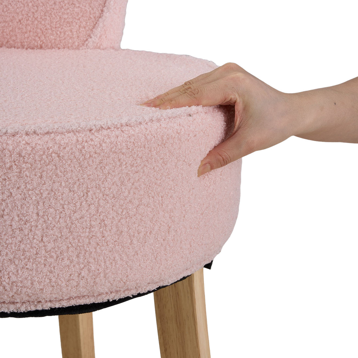 Pink Teddy Fleece Vanity Stool with Wooden Legs